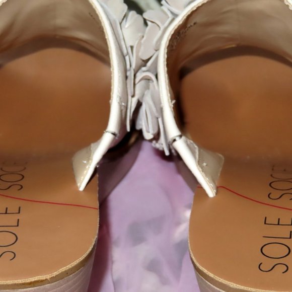 Slide In Mules Wedges • White Leather Sandals• Open Toe • Open Backs • Like New! - Picture 6 of 6